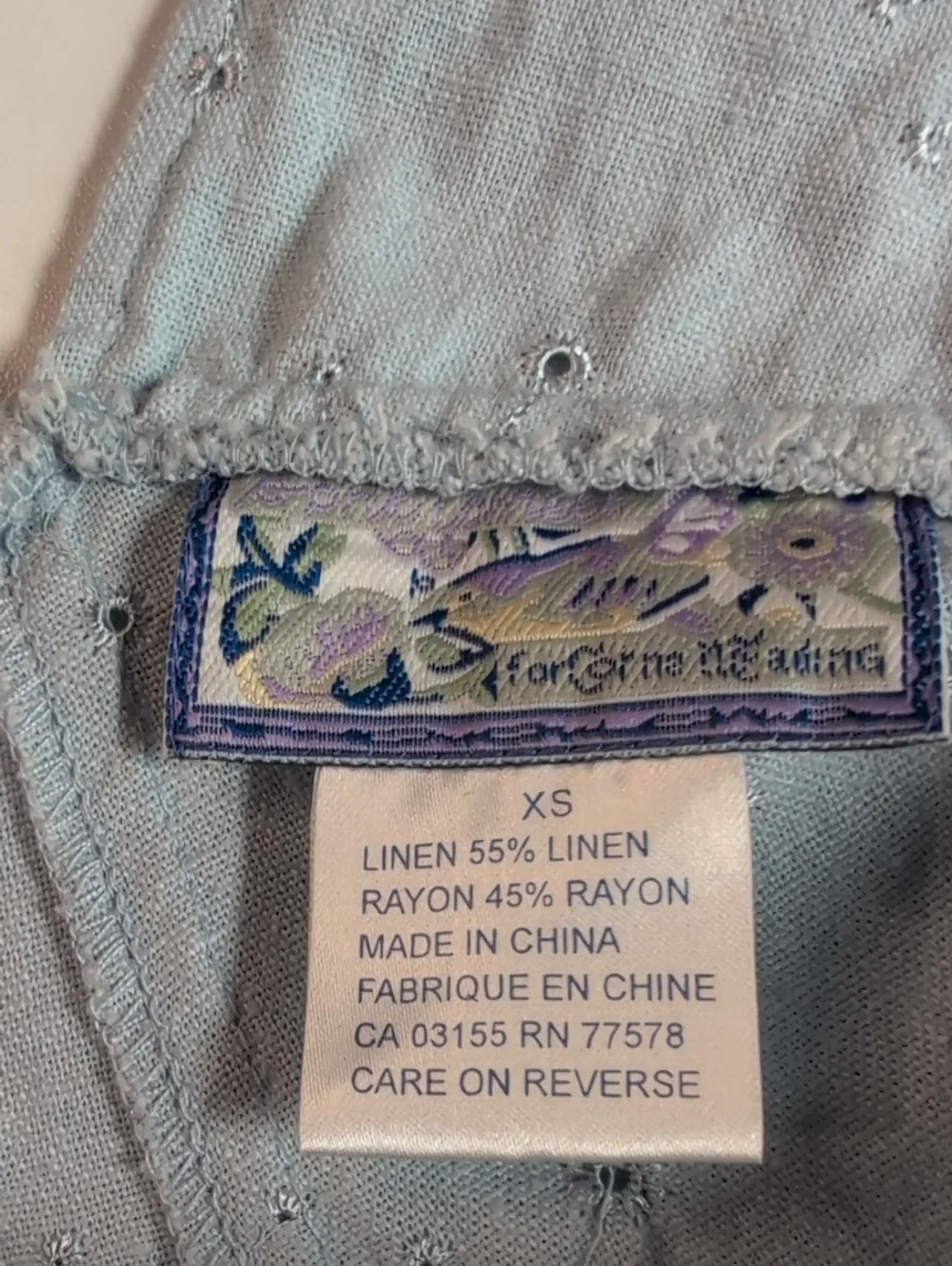 April Cornell Vintage Linen Blend Eyelet Cottagecore Slate Blue Overalls XS EUC